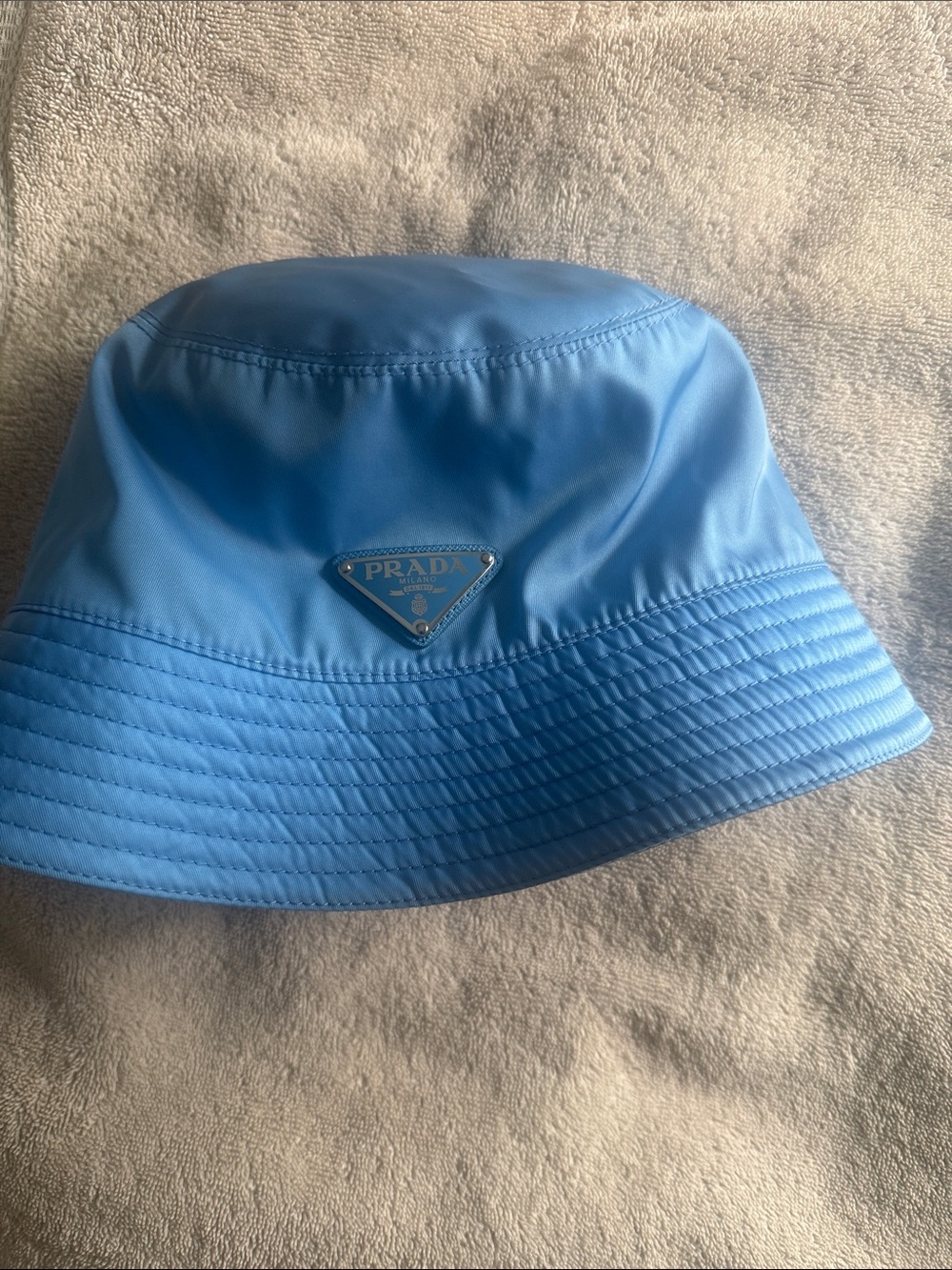 Prada Light Blue Nylon Bucket Hat with Triangle Logo